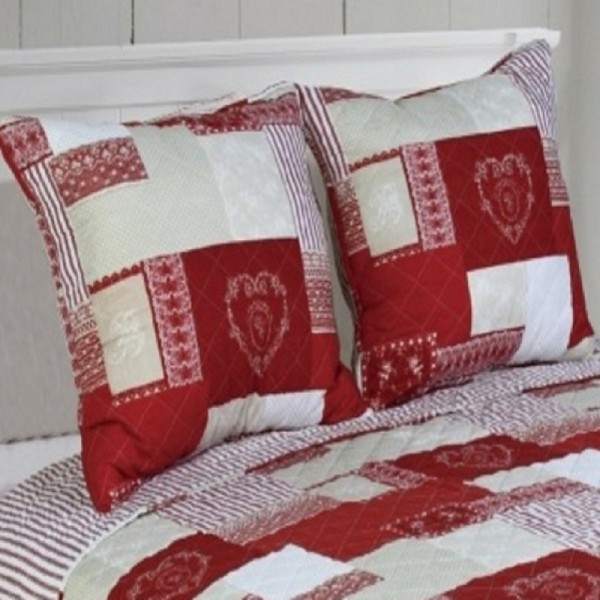 Couvre lit Cœur Rouge 230x250 + 2 taies oreillers 65x65cm assorties