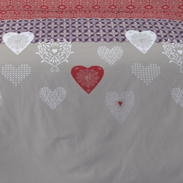 zoom housse de couette avec motifs petits cœurs gris rouge blanc