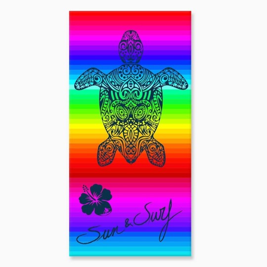 Serviette de plage tortue sur Fond Multi couleurs sur fond blanc