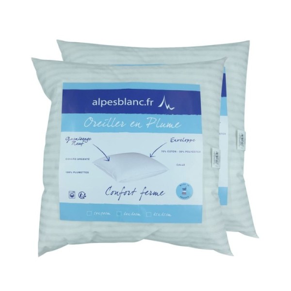 Lot 2 oreillers carrées naturels en Plumes de canard