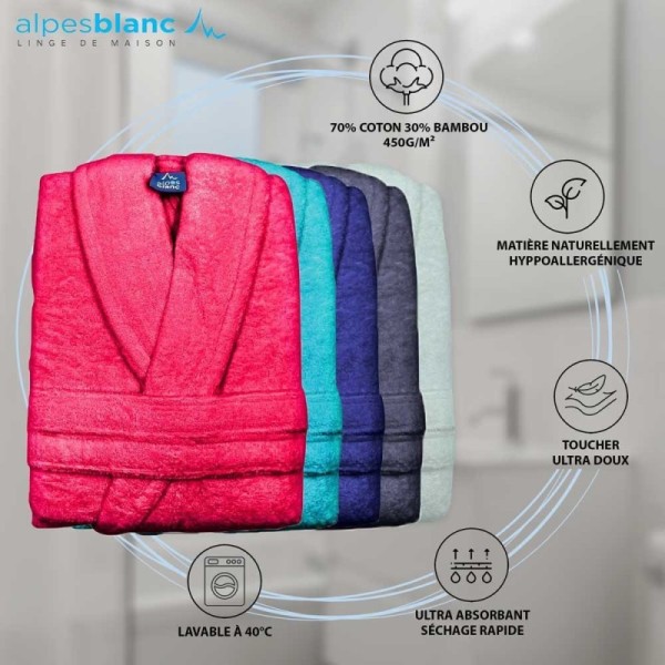 Caractéristiques des peignoirs col Châle Coton et Bambou Alpes Blanc