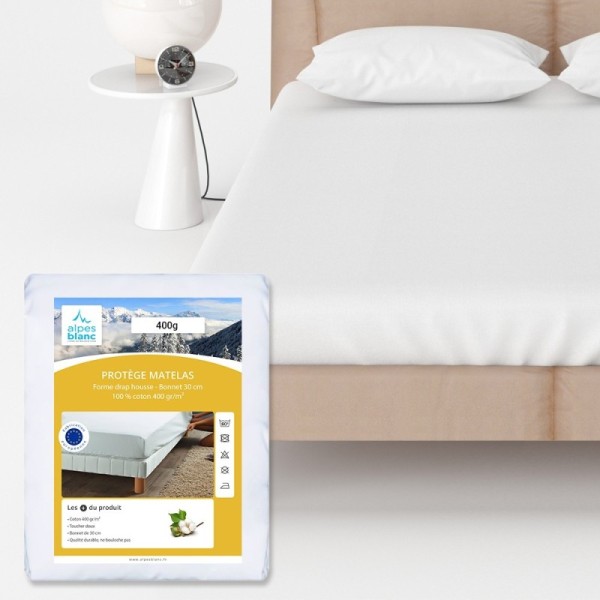 Protège Matelas molleton 400gr/m² pour lit Tête et Pieds Relevables