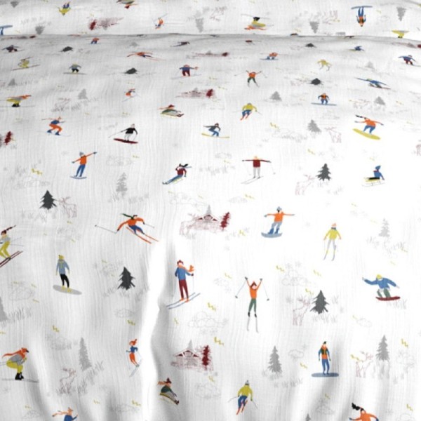 zoom motifs housse de couette skieurs pur coton