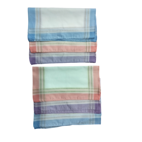 Lot De 6 Mouchoirs Femmes Quadrillés pur coton 3 coloris fond blanc bordure colorée