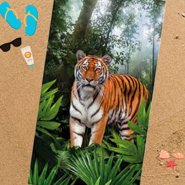 Serviette de plage microfibre tigre dans la jungle 70x140 sable
