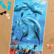 Serviette de plage microfibre dauphins 70x140 sable