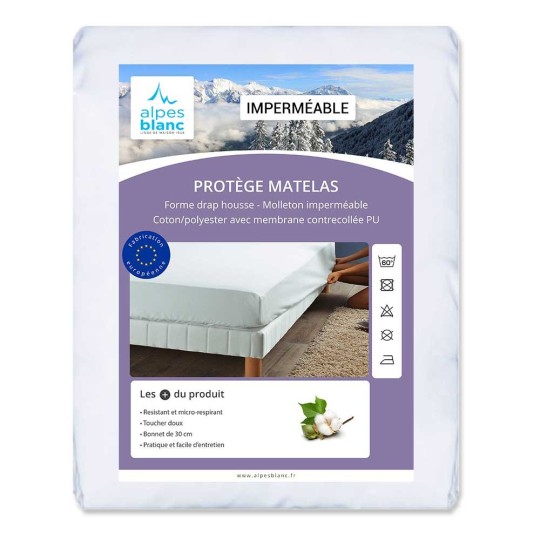 Protège Matelas Molleton Coton Élastomère 200g/m²  90x190 cm