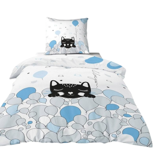 Housse de couette Pussycat Blue 140x200 fond blanc