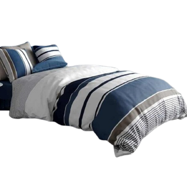 Housse de couette 100% coton 240x260 cm motifs marinière bleu, blanc et taupe