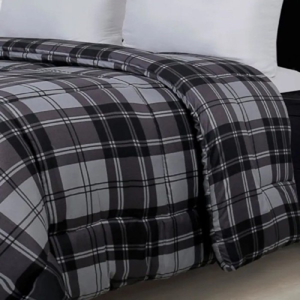 Détails de la couette microfibre 600g Gris et nuit Rayé