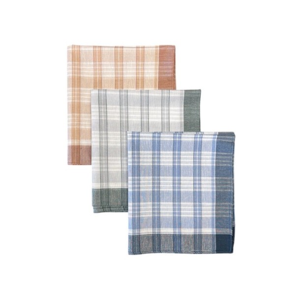 Pile carré de lot de 6 mouchoirs Trio Carreaux Bleu, Gris et Orange coton 50x50