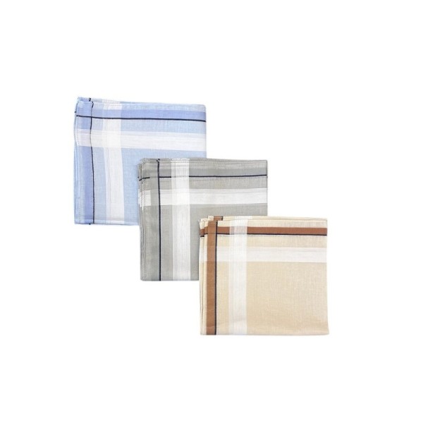 Pile carré lot de 12 Mouchoirs en tissu Beige, Gris et Bleu coton 40x40 cm