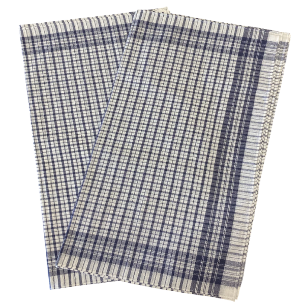 Visuel du lot de 5 mouchoirs sur fond blanc, mouchoirs Romain quadrillé bleu et blanc 100% coton 50x50 cm étaler.