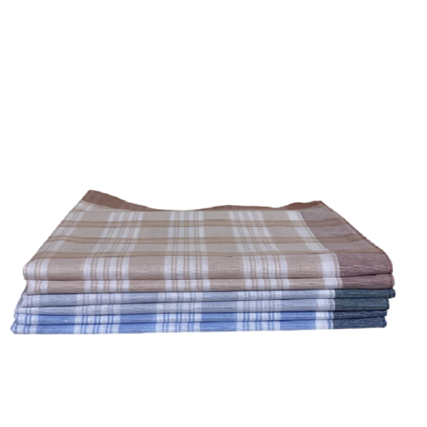 Lot de 6 Mouchoirs Quadrillé Carreaux Bleu, Gris et Orange coton 50x50 cm