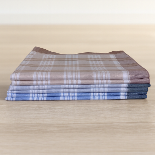 Lot de 6 Mouchoirs Quadrillé Carreaux Bleu, Gris et Orange coton 50x50 cm