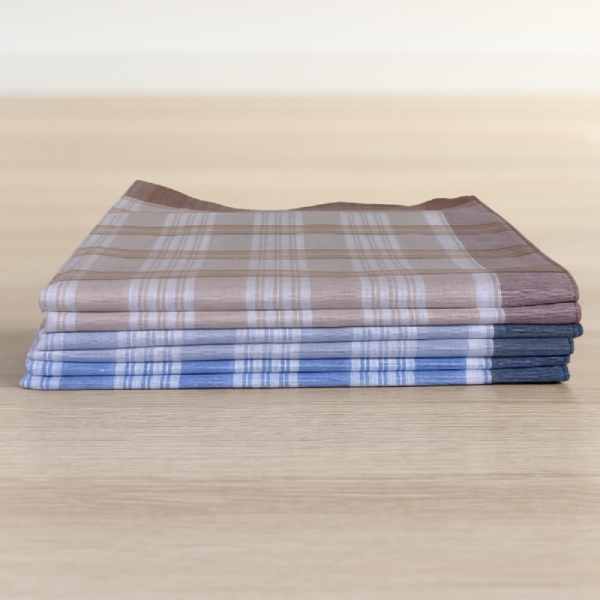 Lot de 6 Mouchoirs Quadrillé Carreaux Bleu, Gris et Orange coton 50x50 cm