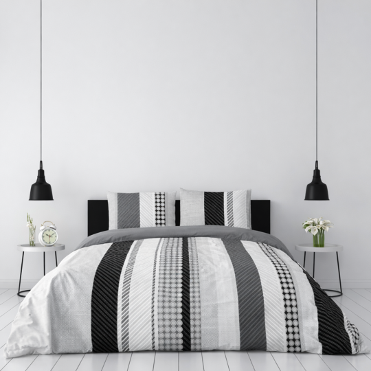 Housse de couette Géométrique Gris - 100% coton 57 fils - Grand teint + taie(s) d'oreiller 65x65cm