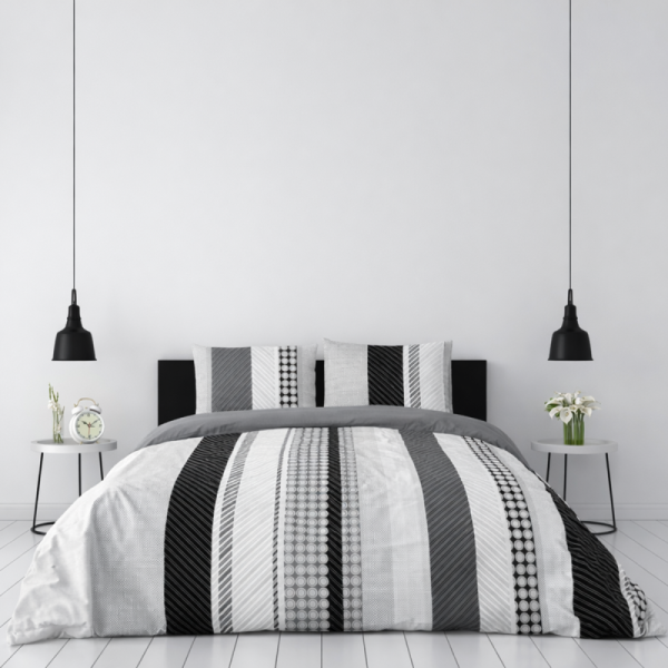 Housse de couette Géométrique Gris - 100% coton 57 fils - Grand teint + taie(s) d'oreiller 65x65cm