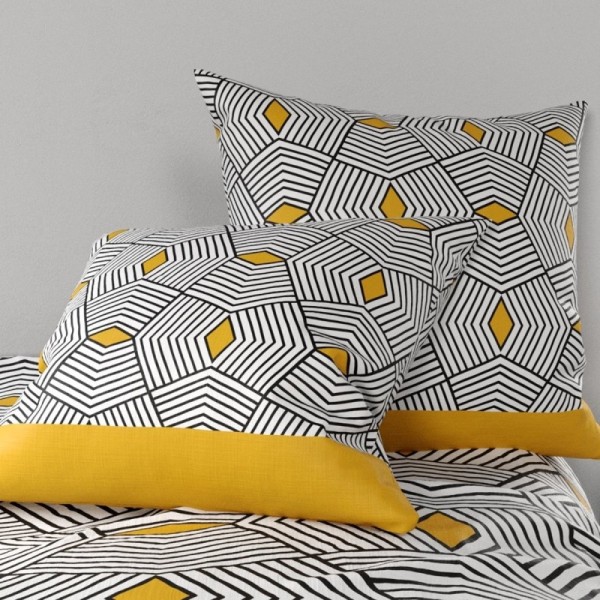 Housse de couette 260x240 cm à motifs géométriques noirs, jaunes, blancs