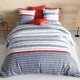 Housse de couette 260x240 cm SANTORINI 100% coton 57 fils + taies - Parure bleue et rouge esprit bord de mer - Finition boutons