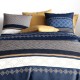 Housse de couette coton 260x240 cm | Lignes bleues, blanches et ocres