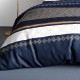 Détails des motifs de la housse de couette Kalypso 260x240 cm motif géométrique bleu marine et ocre