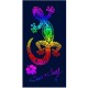 Serviette de plage lézard multicolore sur fond bleu, en 100% coton tissage jacquard 90x70cm