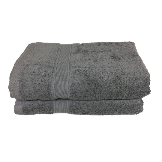 Lot de 2 Draps de Bain Eponge 600 g/m²  100 % coton - Anthracite