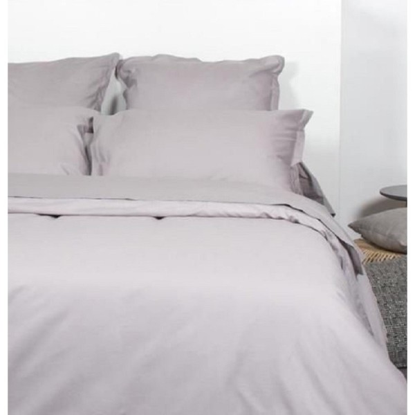 Housse de Couette 240x280 unie gris souris coton + 2 taies assorties